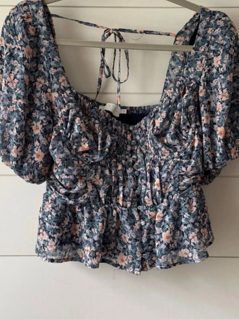 ASTR The Label Floral Corset Top Small Puff Sleeve Peplum Cottagecore